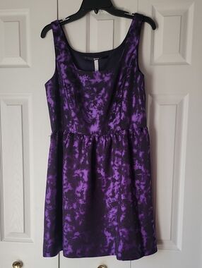 Kensie Purple and Black Abstract Satin Dress